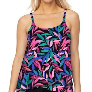 Island Escape Pink and Blue Leaf Print Camisole